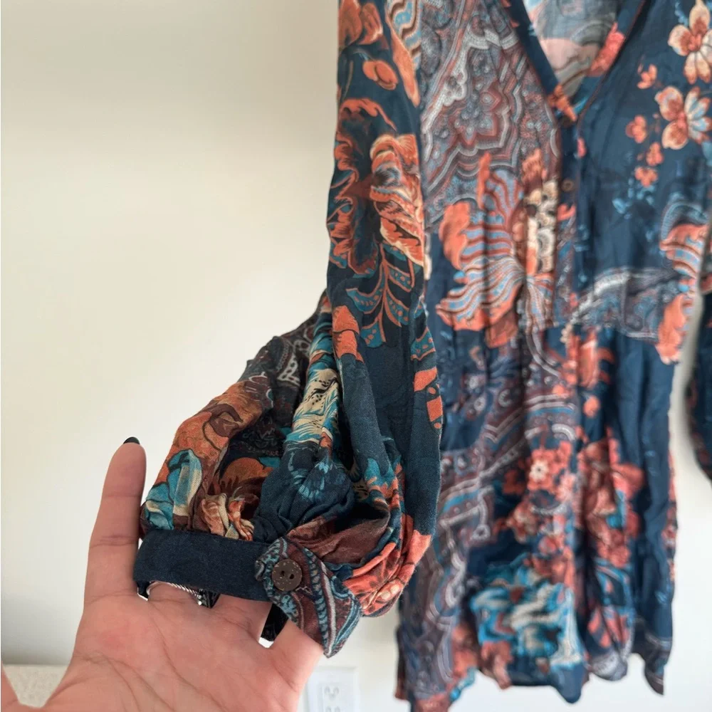 ZARA TRF Boho Floral Paisley Mini Dress Size Small Navy Multicolor - Picture 4 of 8